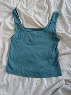 Old Navy Ribbed Square-Neck Tank Top - Teal Blue